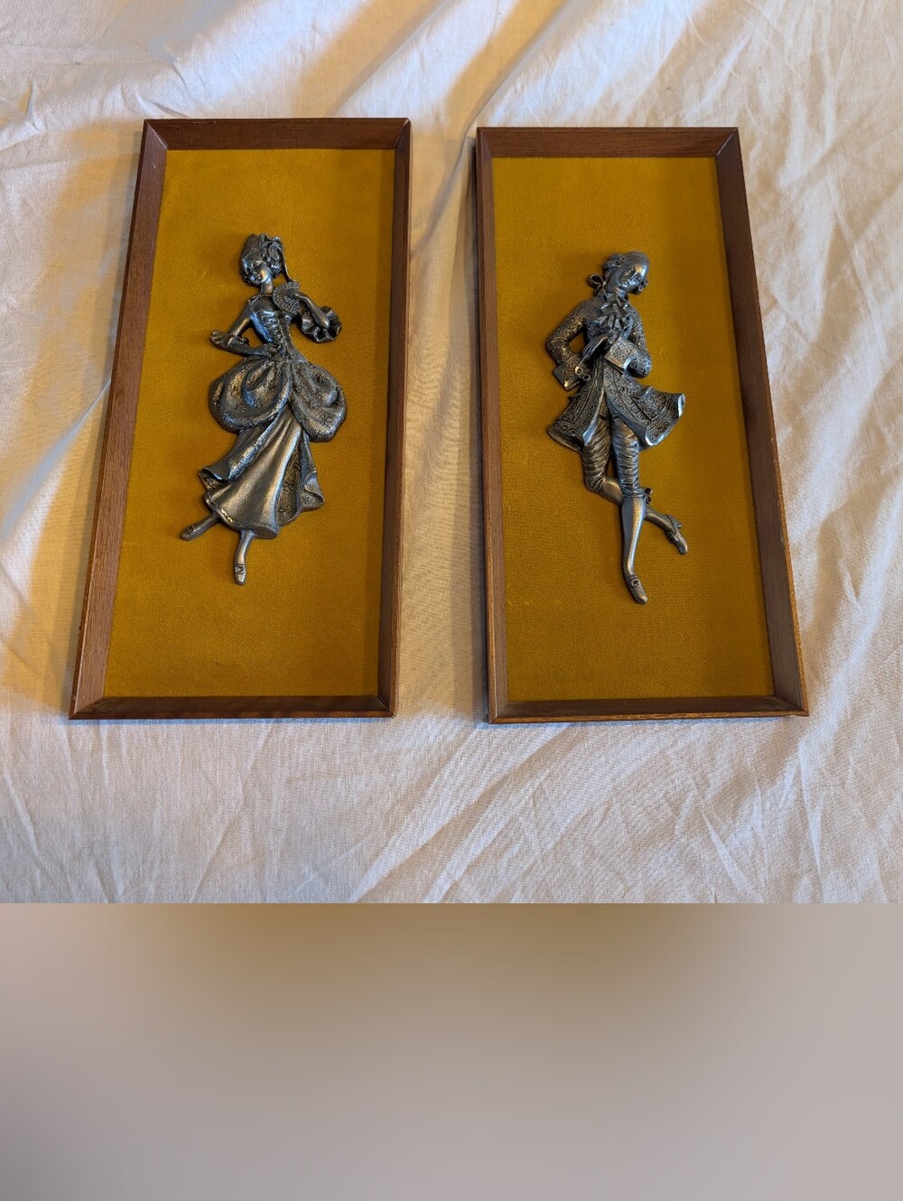 2/120$ Vintage Wall Art Set with Mustard Yellow and Silver Accents